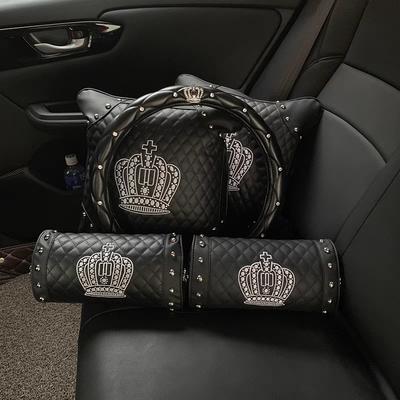 1 Stück Personalisierte Stickerei Krone Auto Nackenkissen Punk Stil Leder Niete Auto Kopfstütze Lendenstützen Autokissen Zubehör