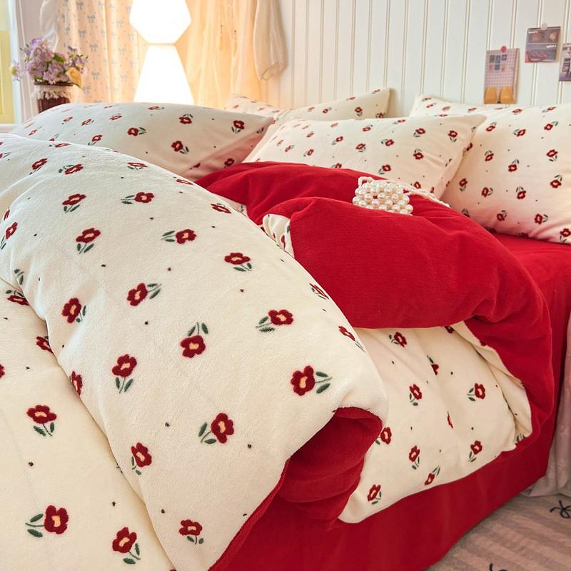 Winter Milk Fleece Bedding Set Coral Thick Sheet Duvet Cover Student Dorm