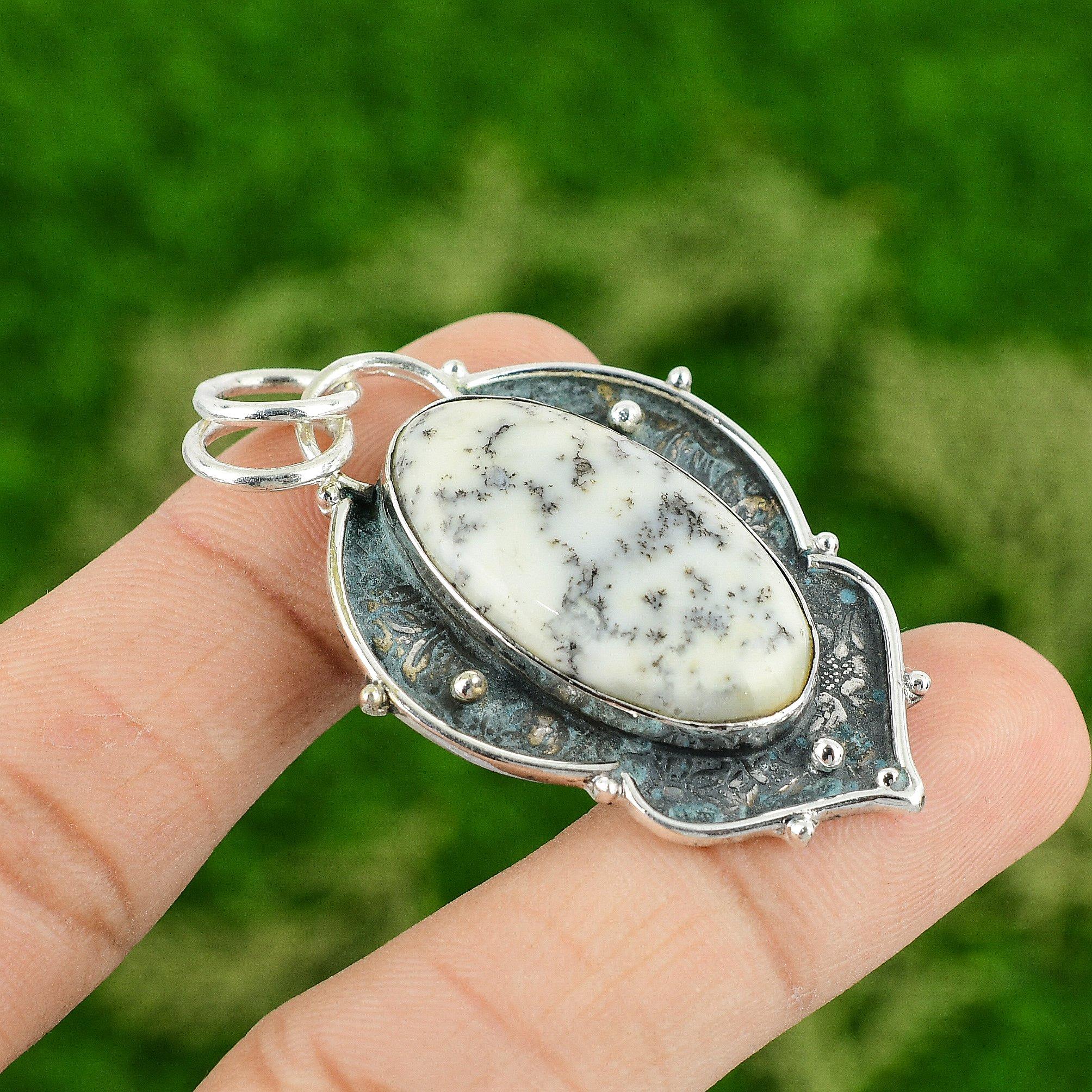 

Овальный Дендритовый Опал Камень Мать Безель Модный Юбилейный Кулон Стерлинговое Серебро