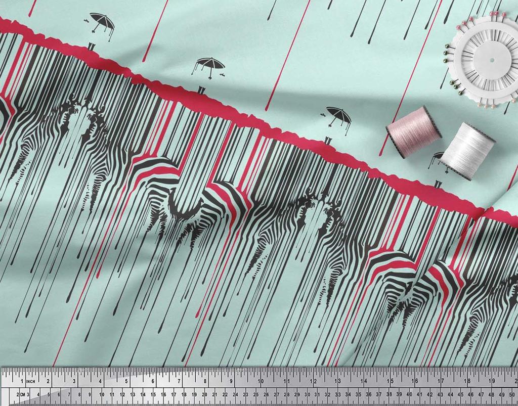 Soimoi Tkanina satynowa Japan Crepe z nadrukiem parasola i skóry zebry na metry 42 cale