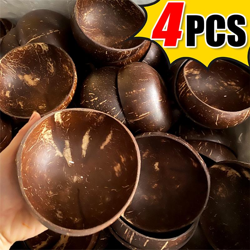 12-15CM Polished Coconut Shell Bowls Serving Dishes Fruit Salad Wooden Reusable Utensils Natural Coconut Bowl Breakfast Party