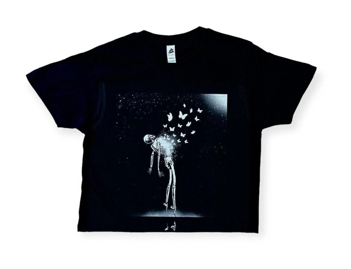butterflies skeleton cropped top shirt XL