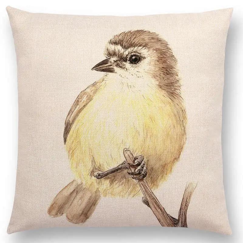 Newest Birds Painting Cushion Cover Robin Titmouse Toucan Fairy Sparrow Firecrest Cardinal Bullfinch