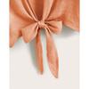Women's Beige Sheer Puff Sleeve Tie Front Crop Top Deep V Neck Beach Cover Up Blouse