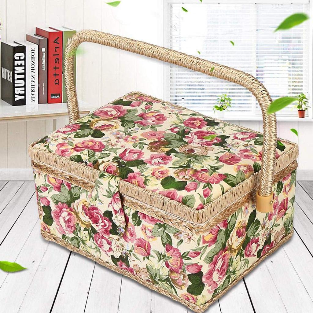 Sewing Large Floral Tool Sewing Retro Modern Sewing Pincushion Small Item D&D Box, Capacity, Print, Box, Tools, Storage, Two-Tier Storage,
