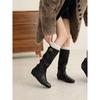 Cowhide version~ Skinny inner height-increasing boots Suede knight boots Women's round head but knee boots Folded western boots