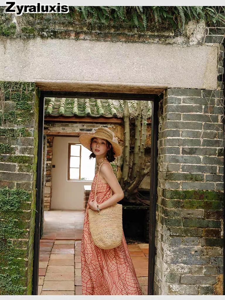 Bohemian Vintage Off-Shoulder Dress for Women Summer Xinjiang Tourism Thailand Hainan Sanya Beach Vacation Style Maxi Dress