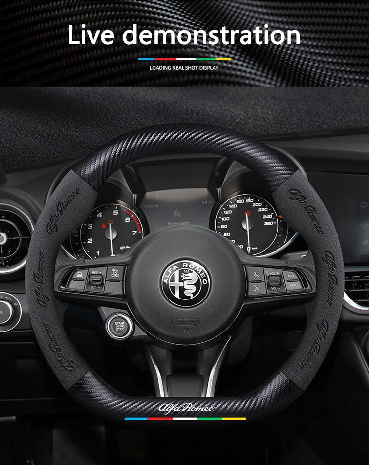Stickers Carbon Suede Car Steering Wheel Cover For Alfa Romeo GT 147 156 159 166 Giulia Tonale Stelvio Giulietta Mito Milano