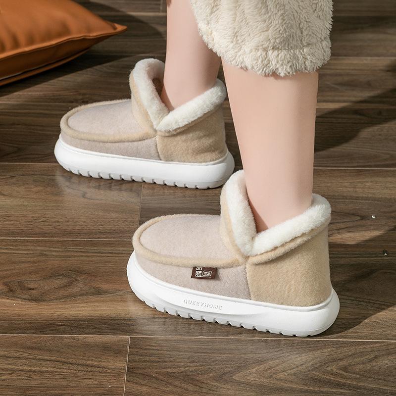 Winter high-top cotton slippers warm indoor couple home non-slip thick bottom high bag and comfortable outside wear