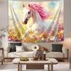 Horse Tapestry,Watercolor Wild Animal Tapestry Wall Hanging,Pink Colorful Flower Tapestry,Wall Art Home Decor For Bedroom Living