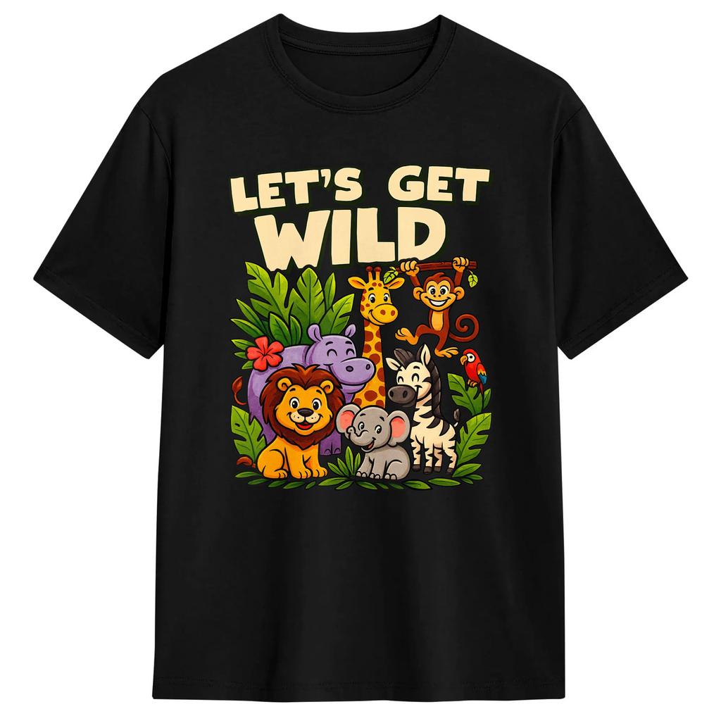T-Shirt Lets Get Wild Safari Animals Wildlife Jungle Novelty Pure Cotton Tee Shirt Short Sleeve T Shirt Round Neck Tops