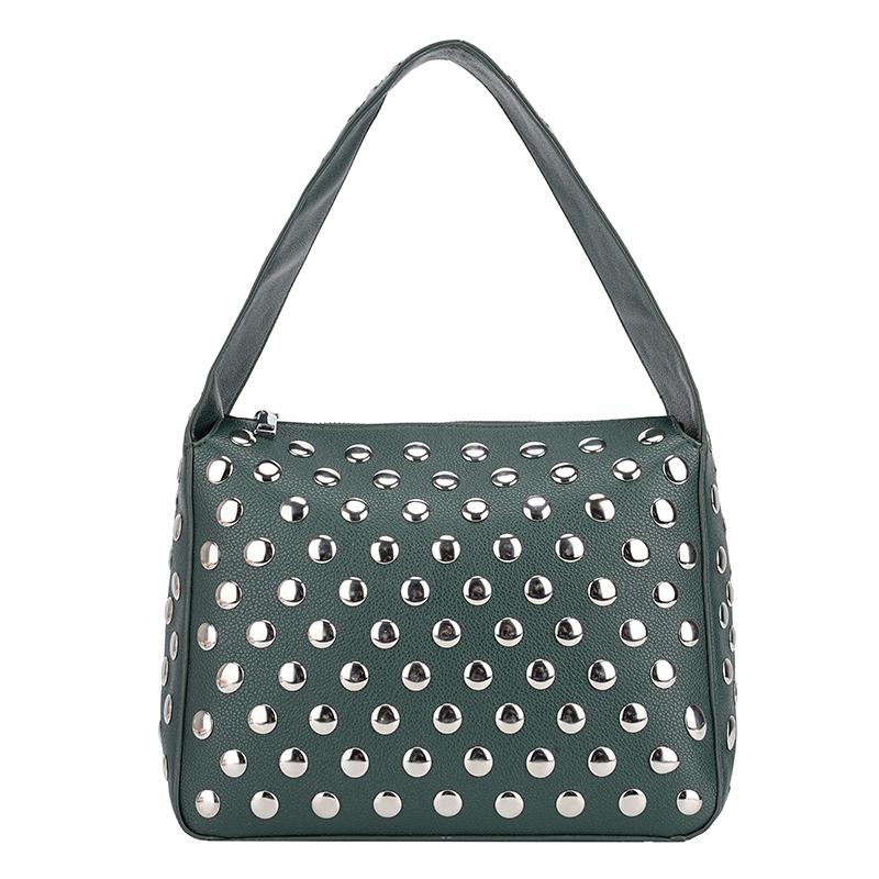 High Quality Solid PU Versatile Small Square Bag Youth Rivet Decoration Sweet Shoulder Bag Sewing Thread Concise Women's Handbag