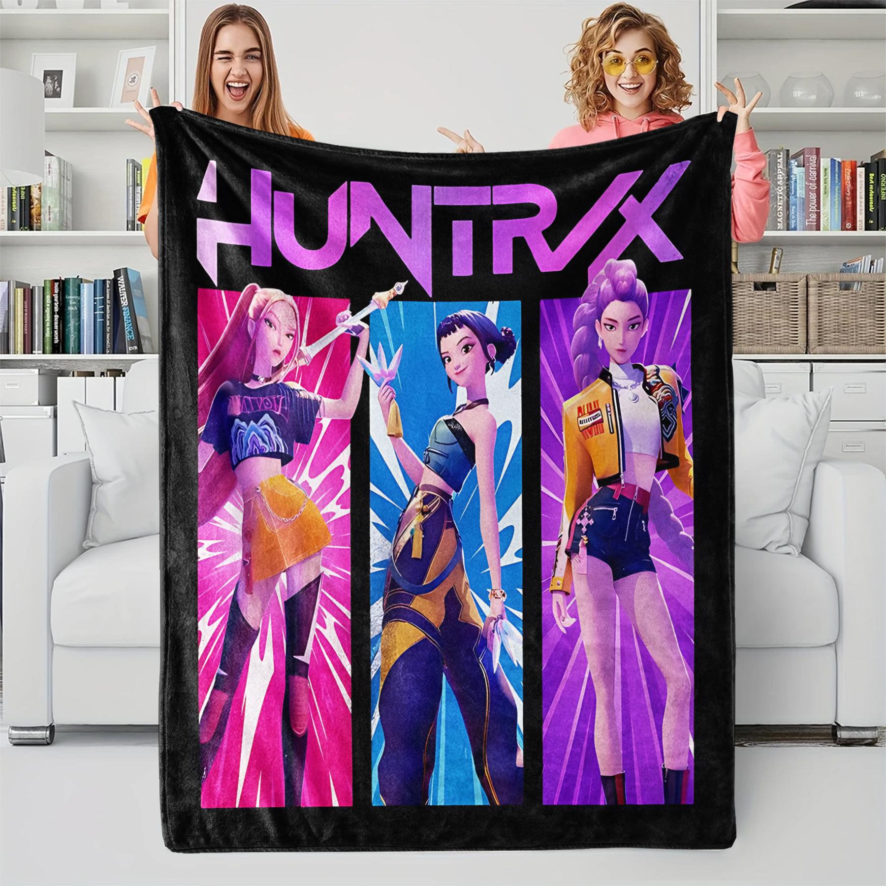K-Pop Demon Hunter Cartoon Multifunctional Plush Throw Blanket, Novelty Warm Blanket, Suitable for All Seasons, Huntrix Fan Gift 70x100cm
