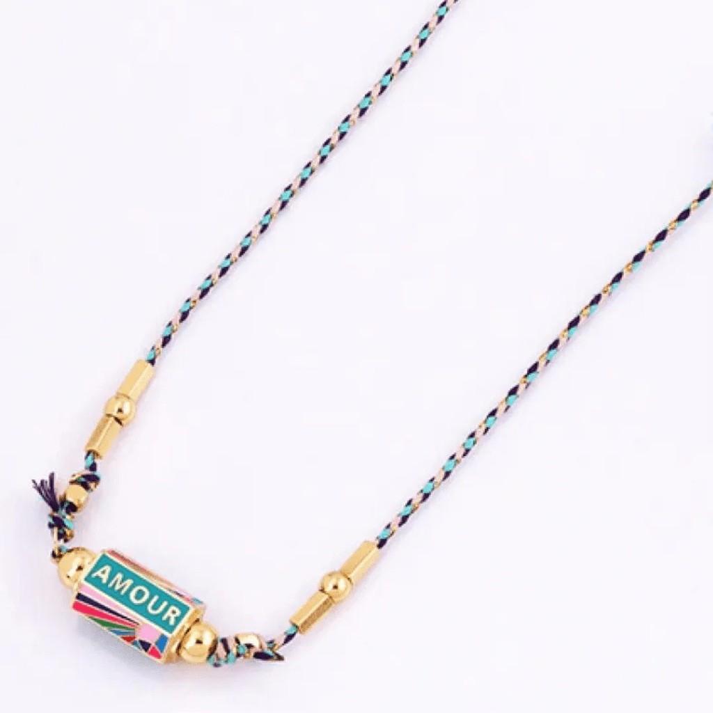 Vintage Graffiti Alphabet Necklace For Women With Copper Geometric Pendant And Colorful Cord