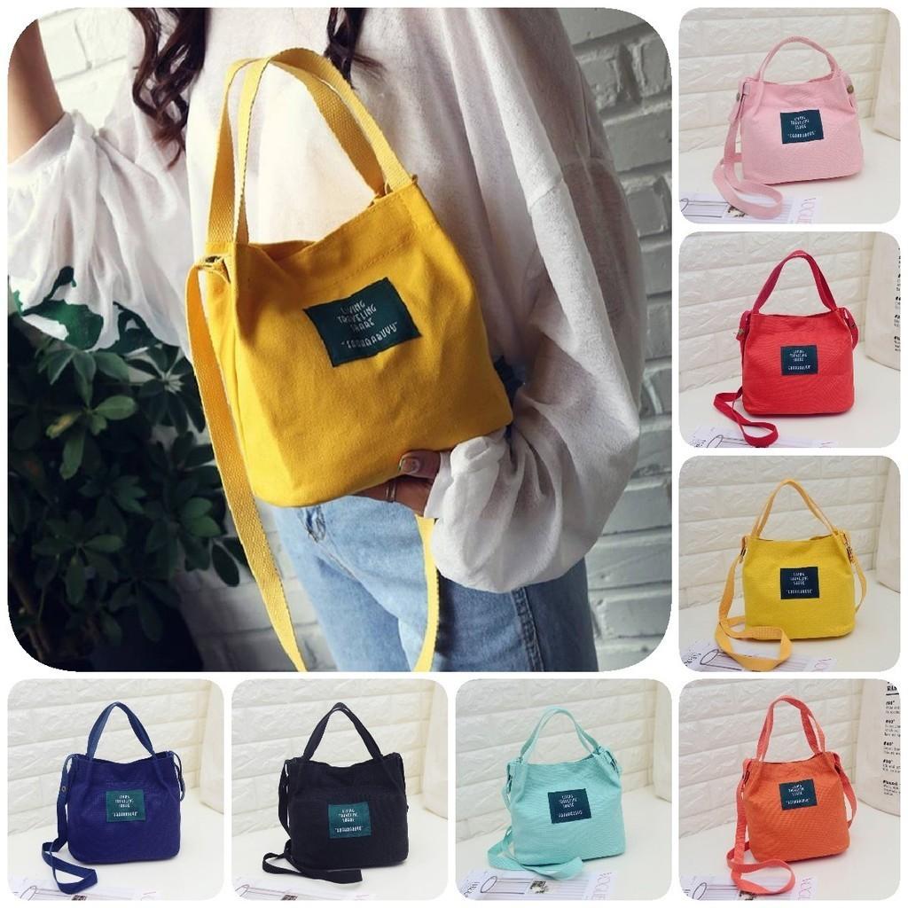 Chic Korean Style Canvas Bucket Bag Vibrant Candy Colors Small Handbag