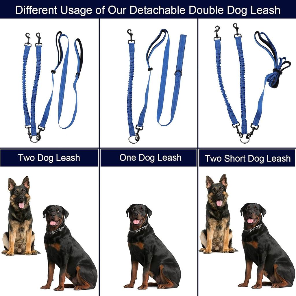Dual Dog Leash, Double Dog Leash, 360° Swivel No Tangle Dog Walking Leash for 2 Dogs up to 200lbs, Comfortable Adjustable Dual Padded Handles (Royal
