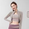 Womens High Neck Cropped Colorblock Yoga Jacket Slim Fit Quick Dry Workout Top Long Sleeve