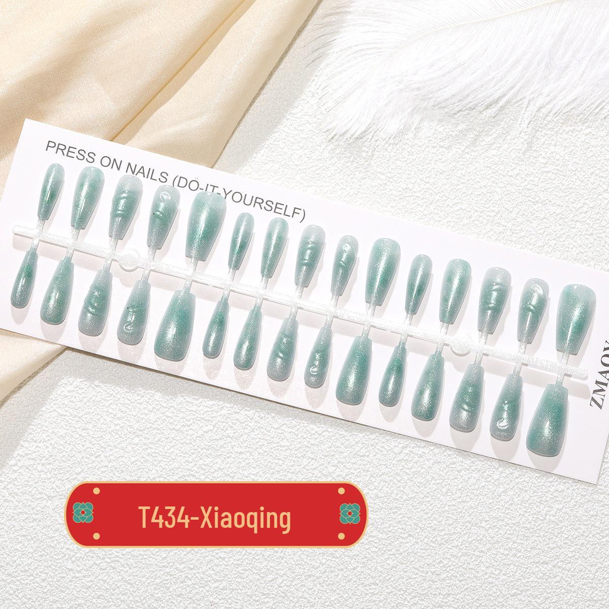 

T434: Trendy Cat Eye Snake New Year 3D Green Nails - 30 pcs, Internet Celebrity Style. Full Set S