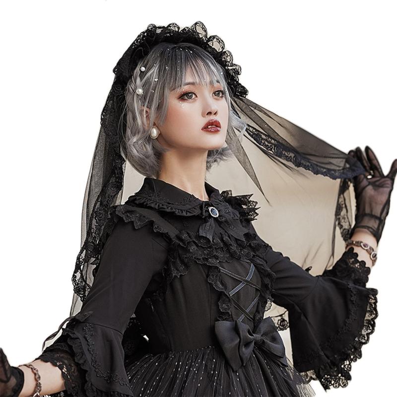 

Изысканные Невесты Черно-Белая Лолита Вуаль Готическая Кружевная Вуаль Головной Убор Однослойная Кружевная Вуаль Свадебная Вуаль для Вечеринки Предложения чёрный