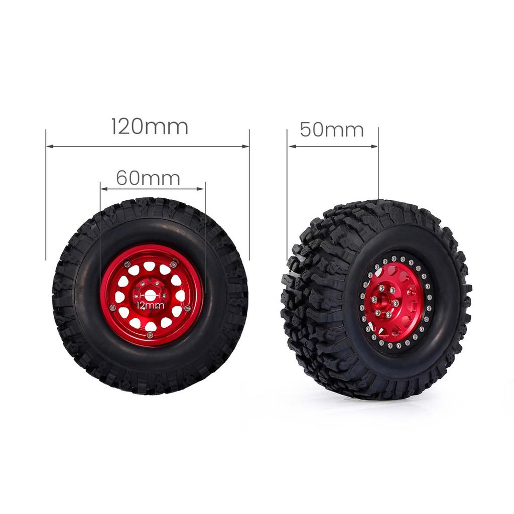 2PCS High Grip 2.2 Inch RC Rubber Tire Alloy Beadlock Rims Wheel Upgrade Parts for Traxxas Hsp Redcat Rc4wd  Axial