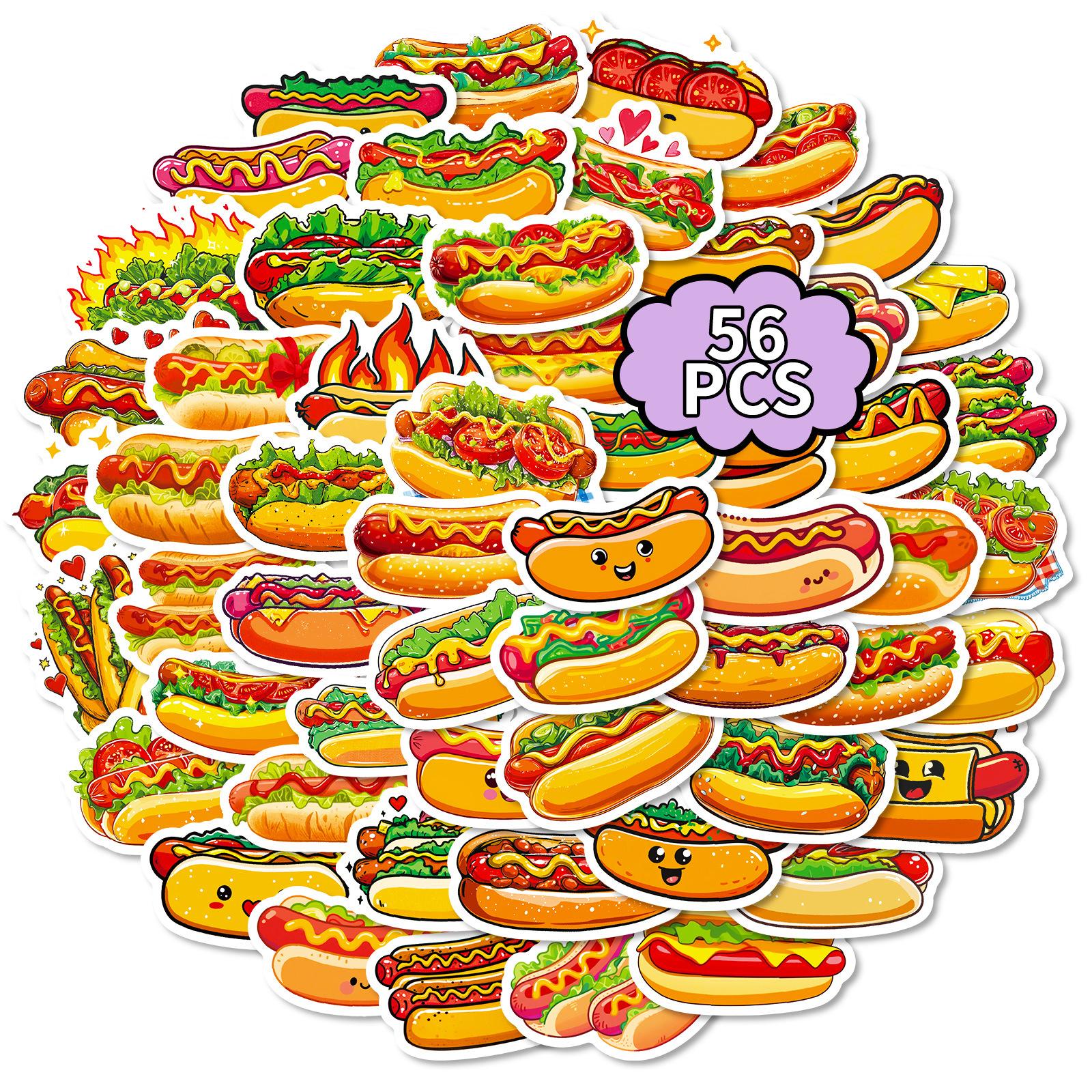 56 Cute Hot Dog Cartoon Stickers Smiling Bread Small Sausage Hand-Painted Food Decorative Stickers