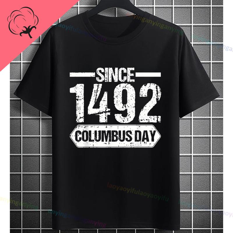 Funny Historical Columbus Voyage Graphic Tshirt Pure Cotton Short Sleeve Crewneck Tee for History Buffs Everyday Casual Wear