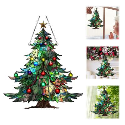 Christmas Tree Sun Catcher Stained Acrylic Light Catcher Ornament Collectible Christmas Hanging