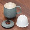 Handmade gilt silver creative ceramic mug gift box set 999Silver-plated office cup with lid, tea-water separation brewing cup