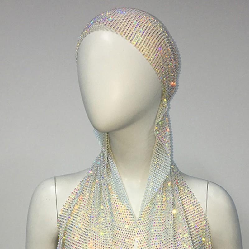 Womens Elastic Rhinestone Pirate Hat Long Tail Headscarf Music Performance Unisex Headwear
