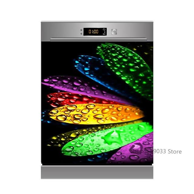 Lotus White Rose Kitchen Dishwasher Door Sticker Home Furniture Renovation Waterproof Vinyl Wallpaper Buddha Flower Room Decor