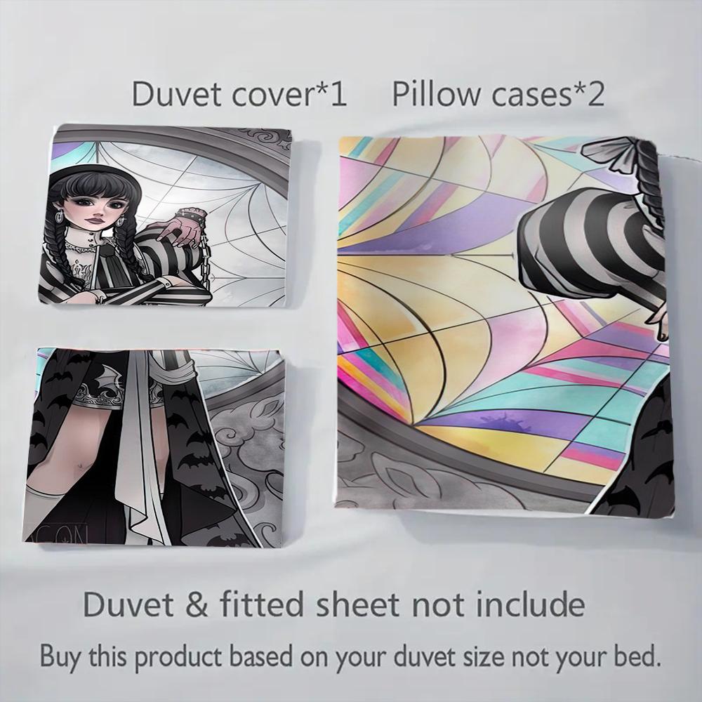 1PC Wednesday pattern Bedding Quilt Set Quilt Cover Pillowcase Home Decoration Birthday Gift (1 * duvet cover + 2 * pillowcase, without core)
