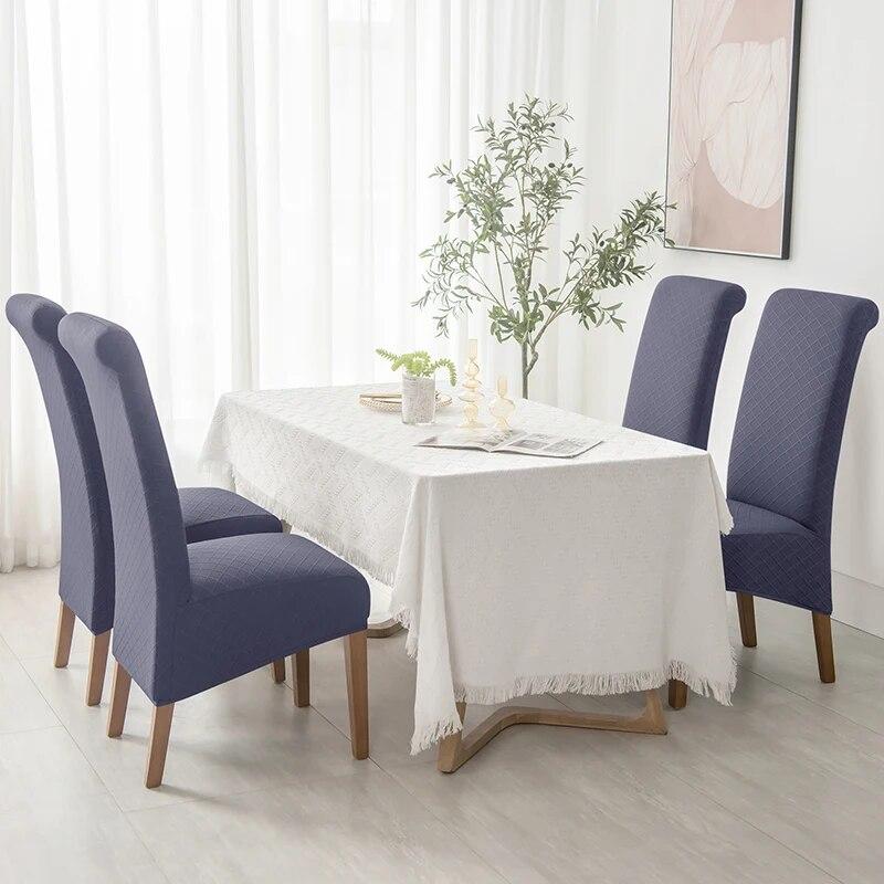 XL-Größe, Rhombus-Jacquard-Stretch-Stuhlbezug, hohe Rückenlehne, elastische Bezüge für Esszimmer, Küche, schmutzabweisender, kratzfester Sitzbezug