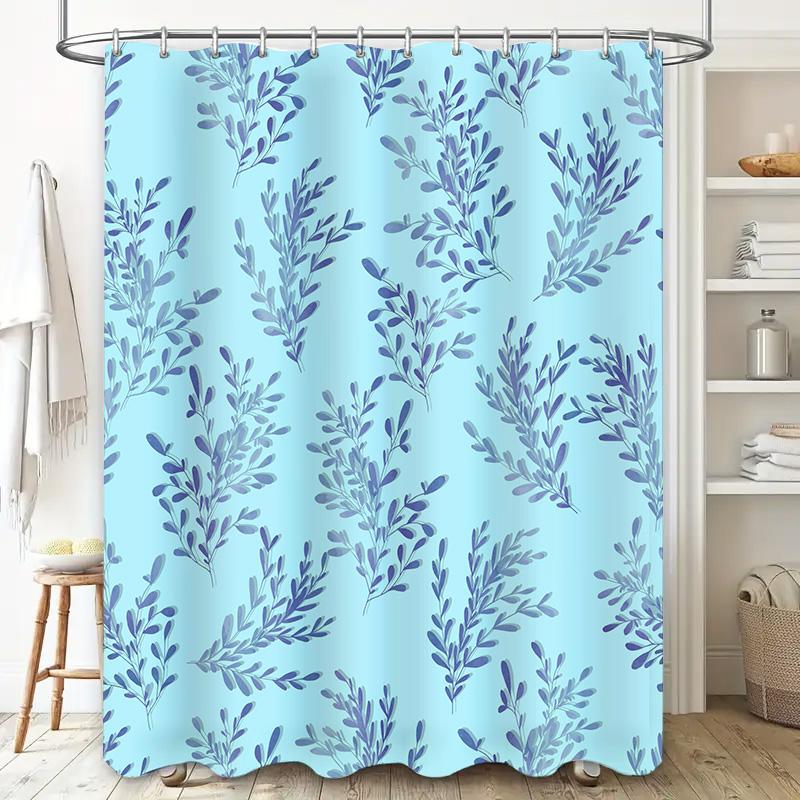 Stylish Blue Leaf Pattern Shower Curtain For Bathroom Decor Waterproof Fabric Shower Curtains In Multiple Sizes