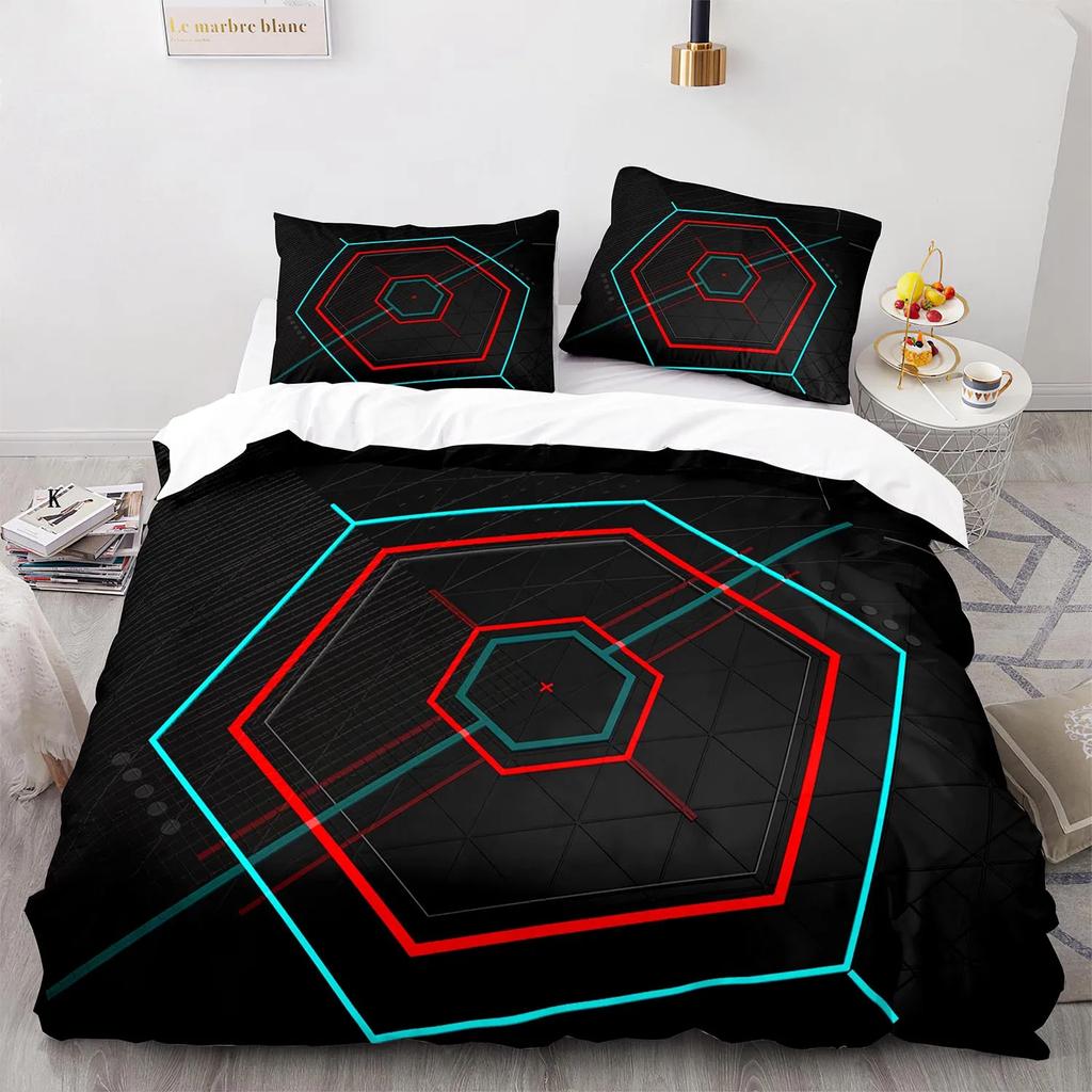 Geometry King Queen Duvet Cover Colorful Pattern Bedding Set For Kids Teens Boys Adult Abstract Art 2/3Pcs Polyester Quilt Cover