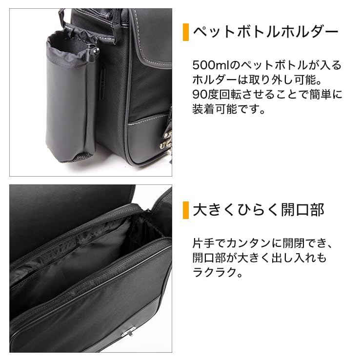 DEGNER Nylon Saddlebag with Bottle PVC Black Holder, Plain, (Synthetic Leather) & Nylon, 29x37x12cm, NB-1