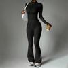 Women's 2 Piece Yoga Set with Zip-Up Long Sleeve Jacket and Flared Pants for Fitness and Training