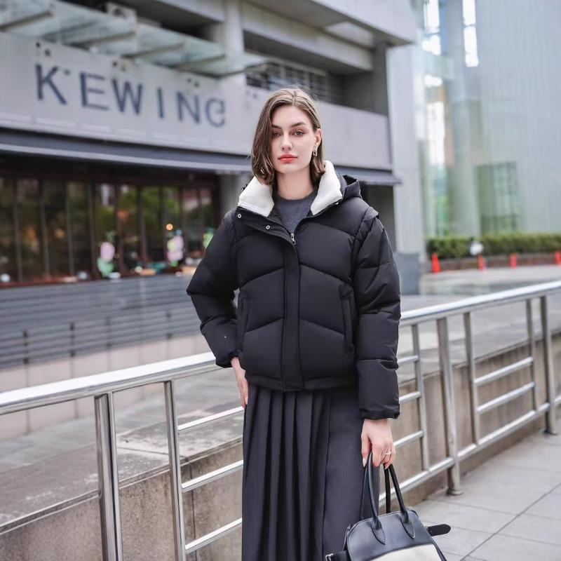 Lamb down hooded down cotton clothes women's winter new fashionable sweet detachable sleeves thin bread clothes
