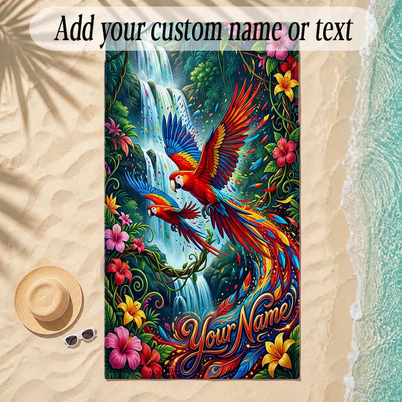 Birds Theme Soft Beach Towel Personalized Custom Name Text Towel Portable for Beach Pool Travel
