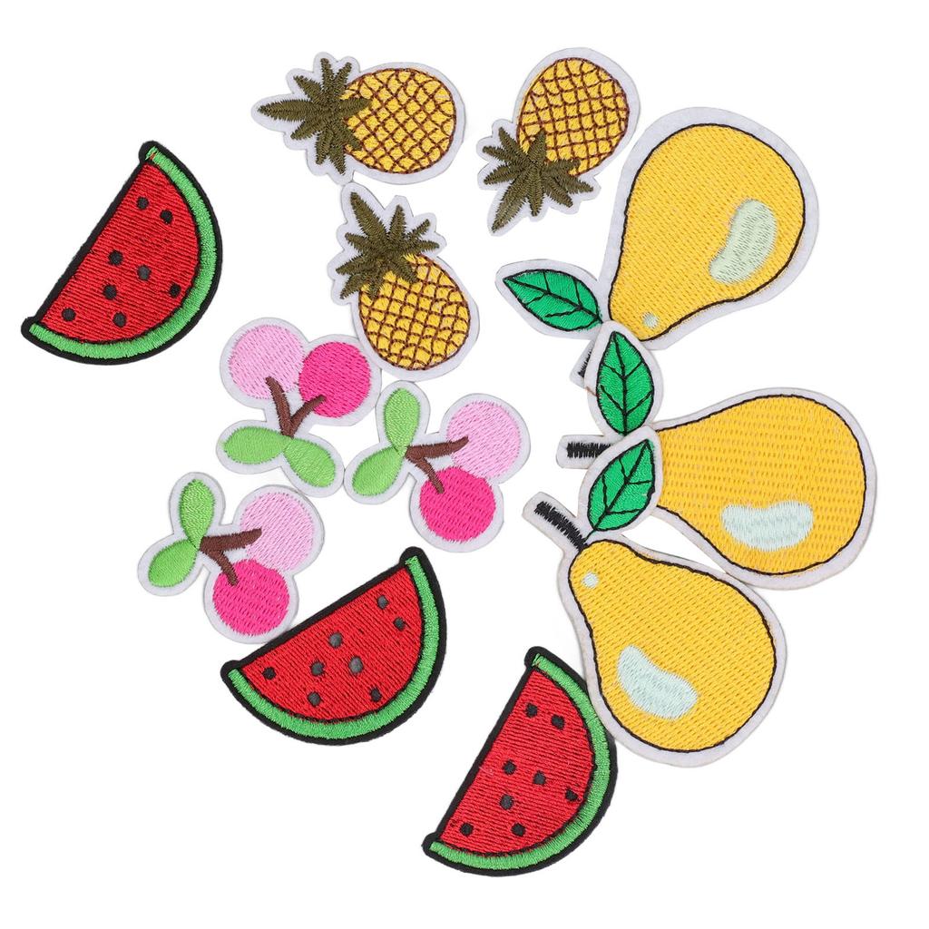 12Pcs Fruit Patches Cherry Ananas Pear Watermelon Cute Pattern Vivid Colors Iron On Patches for Bag Clothes Socks