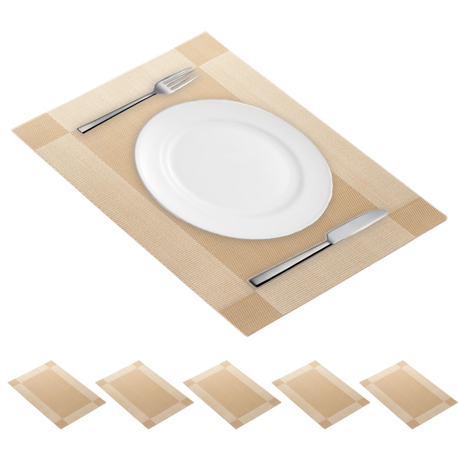 

Набор из 6 водоотталкивающих золотых ПВХ салфеток с нескользящим дизайном, идеально подходит для декора стола, NYANDELMO ND-0223-R04-GD-06