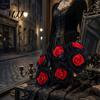 Faux Flower Arrangement Artificial Rose Flower, Gothic Black Red Silk with Suede Petal Long Stem for Halloween Arrangement, Home Wedding Centerpiece
