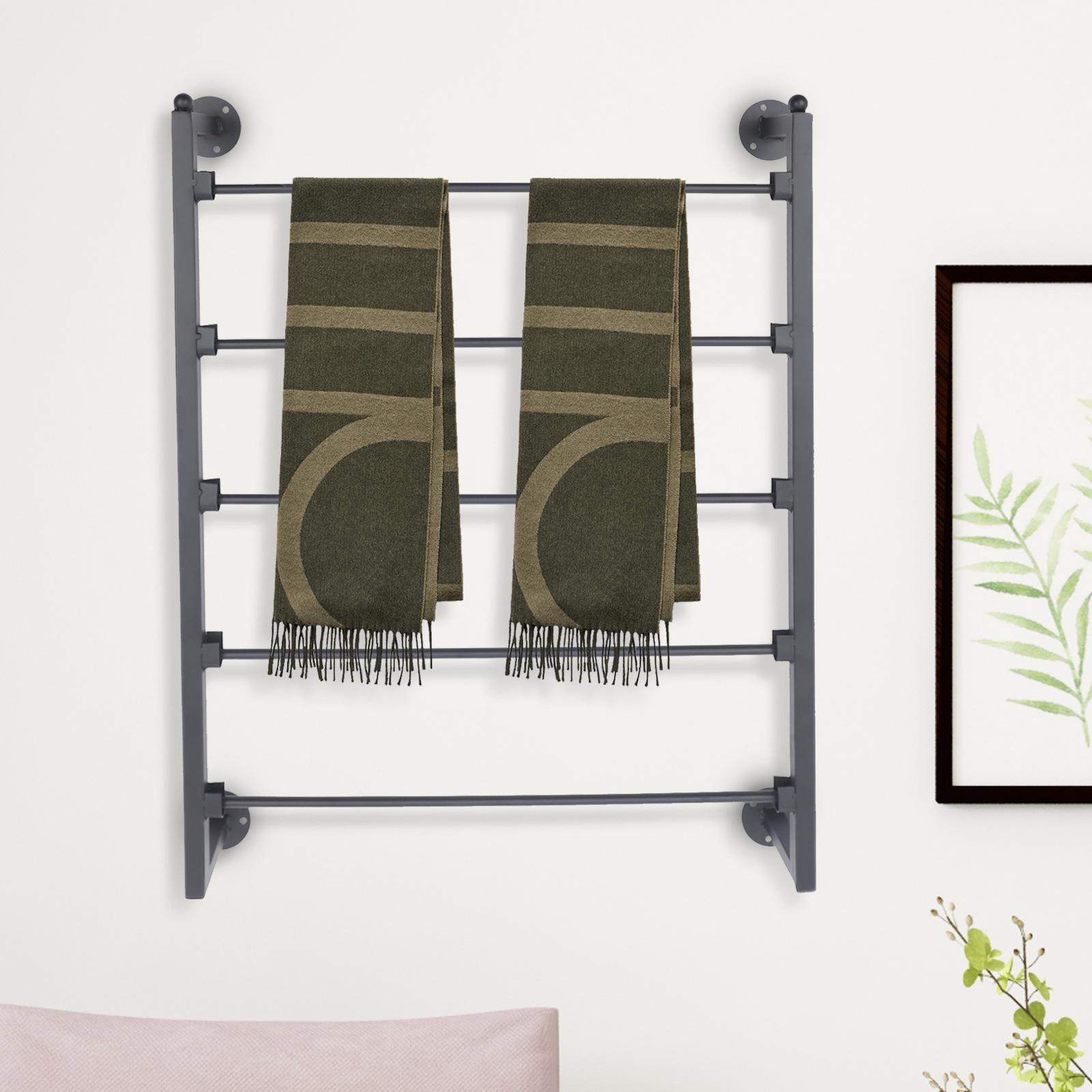 Wall Mounted Scarf Hanger Organizer, 5-Tier Steel Display Rack for Scarves Belts Towels, Storage Holder for Home Store nero
