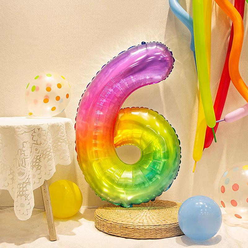 40" Rainbow Gradient Number Balloons for Kids' Birthday Party Photo Props