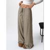 Striped Printed Long Pants Women's Casual Lace Up Pants High Street Fashion Elegant Autumn Straight Leg Pants