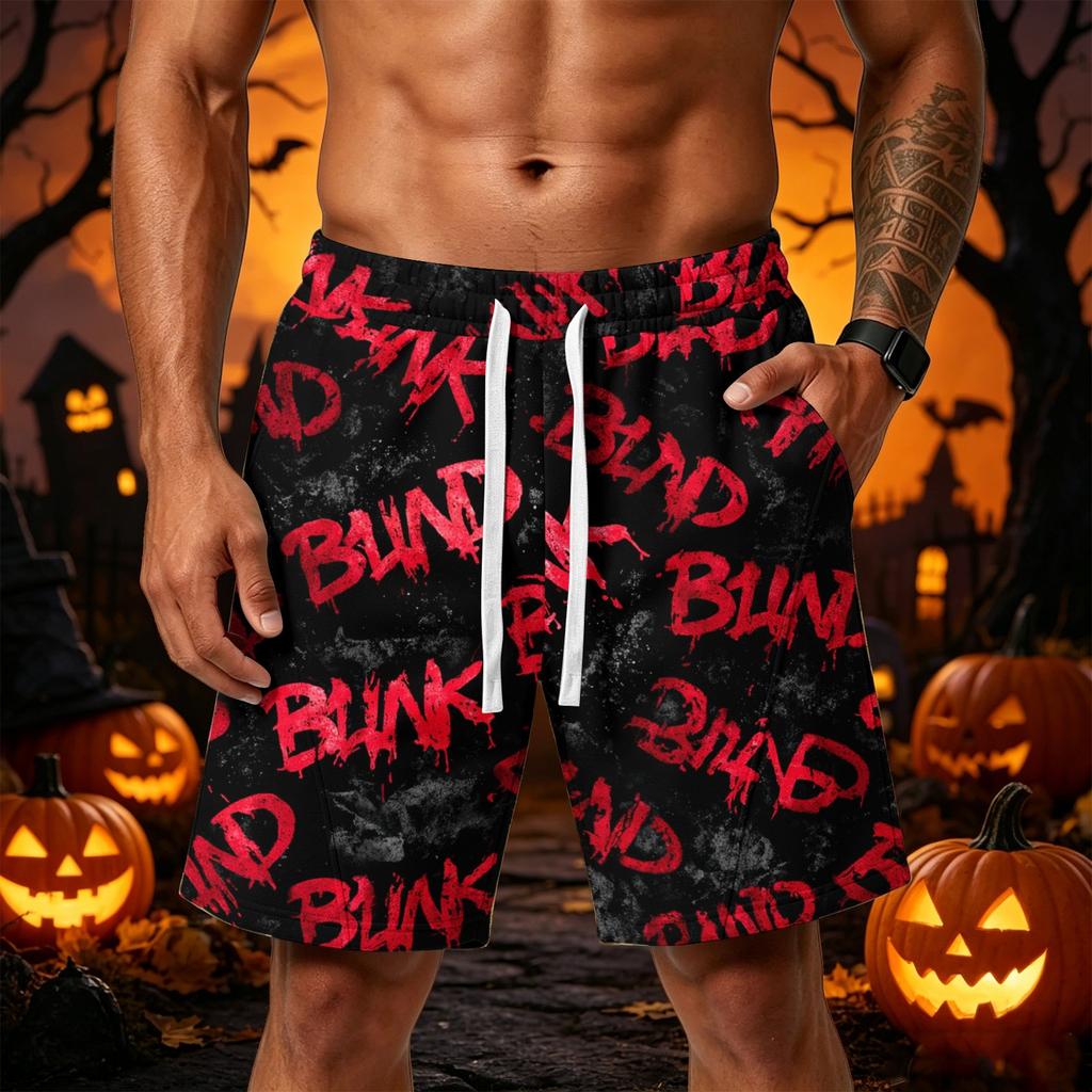 Men's Loose Fit Halloween Themed Athletic Shorts with Elastic Waistband and Multiple Pockets Casual Sportwear Bottoms for Outdoor Activities