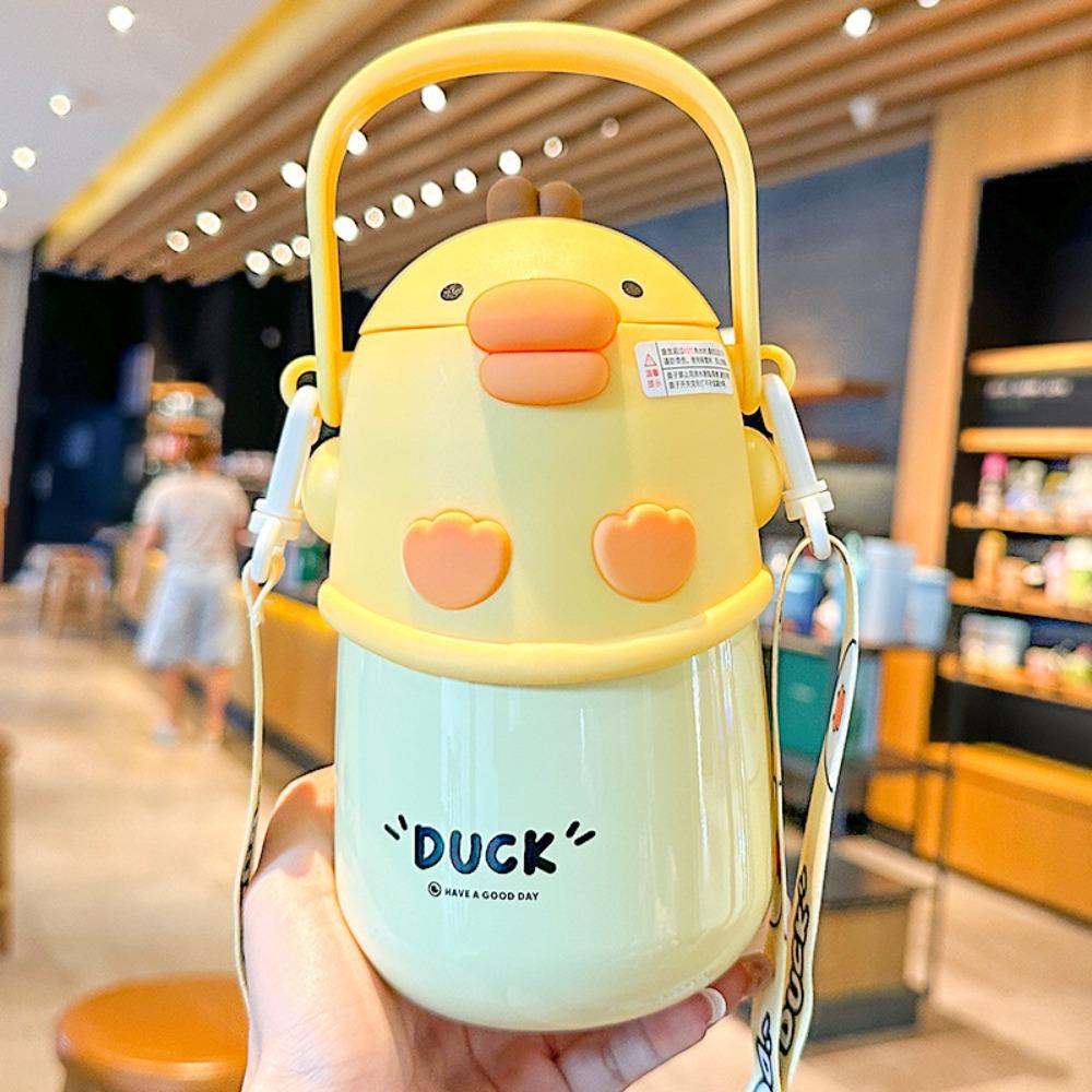 With Straw Vacuum Flask Stainless Steel Bouncing Vacuum Cup Cute Insulated Water Bottle Children