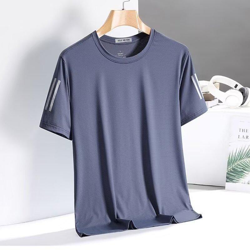 Ice silk short-sleeved T-shirt men's summer loose large size round neck short-sleeved men's sports casual quick-drying top versatile