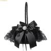 K1AE Elegant Black Wedding Flower Basket With Intricate Laces Design Party Decors