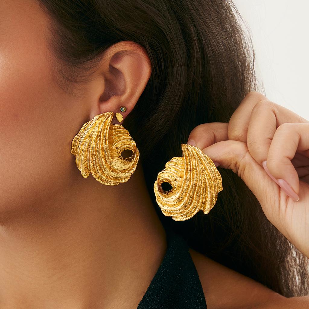 Ingemark Fashion Vintage Irregular Pleated Stud Earrings Simple Elegant Gold Color Piercing Earrings Banquet Wedding Jewelry