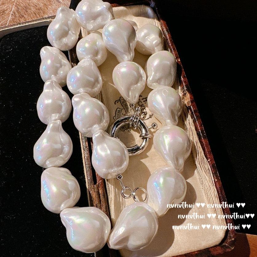 Mermaid Queen, Glacier Bus Pearl Necklace, Tahiti, Baroque Irregular, Pear-Shaped Bead Necklace
